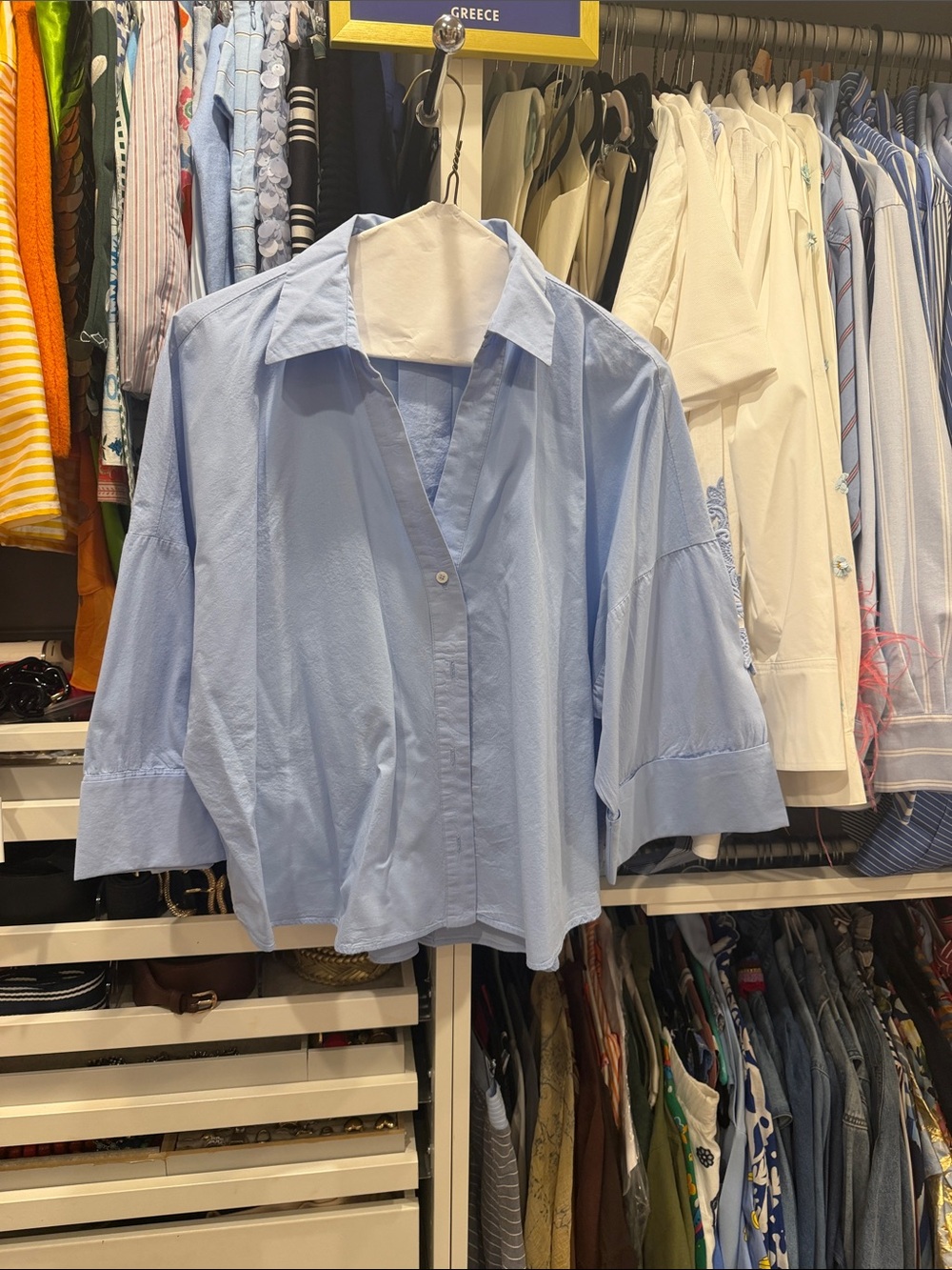 Zara Light Blue Women's Button-Front 3/4 sleeved Shirt